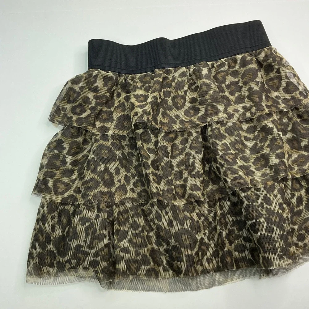 The Children's Place Brown Leopard Print Skirt Girls 10/12 Tiered Mesh Elastic